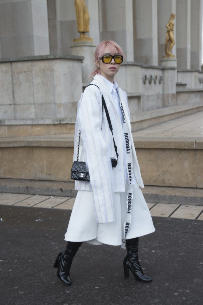 PARIS, FRANCE - MARCH 7: Fashion Director at Zine Magazine Inggrad Shek wears Gucci sunglasses, Laboron Jacket and a Chanel bag on day 7 during Paris Fashion Week Autumn/Winter 2016/17 on March 7, 2016 in Paris, France. (Photo by Kirstin Sinclair/Getty Images)*** Local Caption *** Inggrad Shek