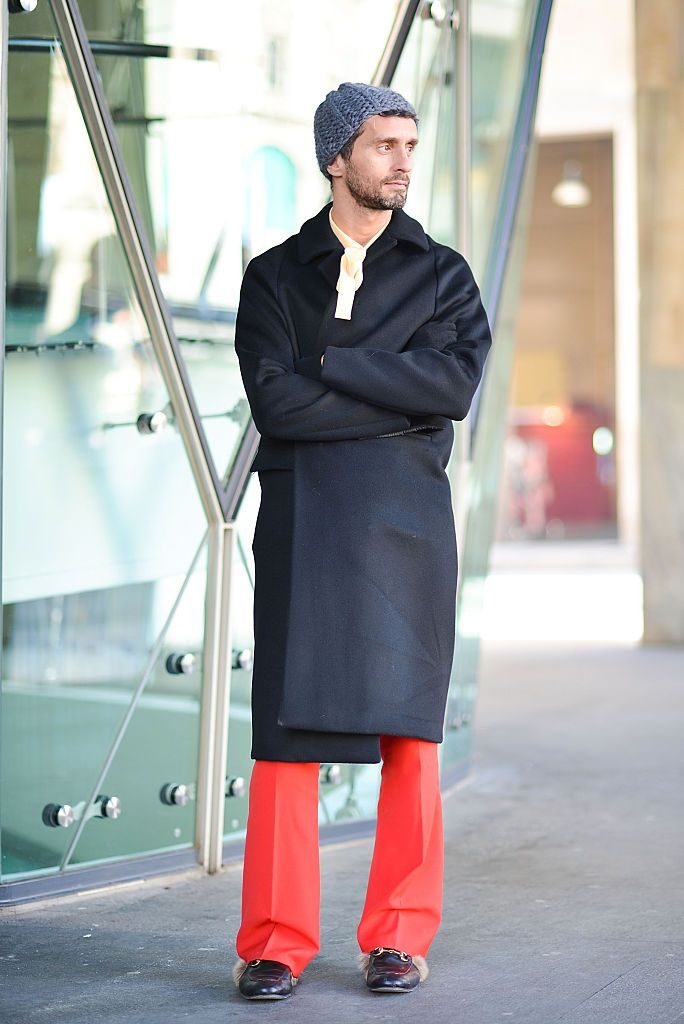 MILAN, ITALY - JANUARY 19: Journalist Simone Marchetti poses wearing Gucci shoes after the Christian Pellizzari show during the Milan Men's Fashion Week Fall/Winter 2016/17 on January 19, 2016 in Milan, Italy. (Photo by Vanni Bassetti/Getty Images)